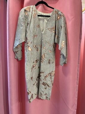 Roberta weissbirg  leather light blue and Silver Metallic dress